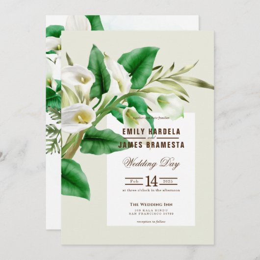 Cala Lily Waterverf Wedding Invitation Kaart (Voorkant / Achterkant)