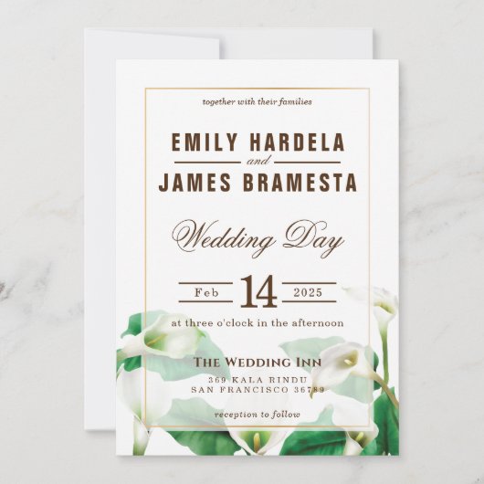 Cala Lily Wedding Invitation Kaart (Voorkant)