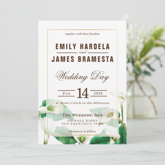 Cala Lily Wedding Invitation Kaart (Staand voorkant)