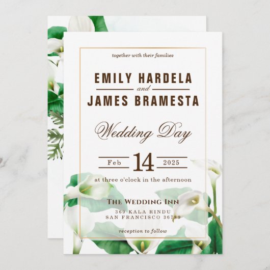 Cala Lily Wedding Invitation Kaart (Voorkant / Achterkant)