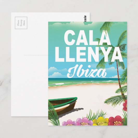 cala llenya ibiza strandreisposter briefkaart (Voorkant / Achterkant)