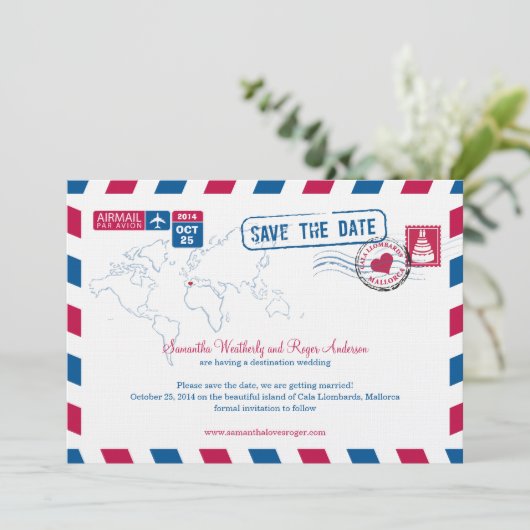 Cala Lombards Mallorca Air Mail Save the Date (Staand voorkant)