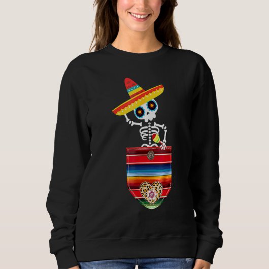 Calaca Blanket Pocket Serape Mexican Gift Cinco de Trui (Voorkant)