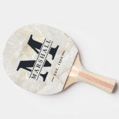 Calacatta Gold Marble Monogram & Name Overlay Tafeltennisbatje (Zijkant)