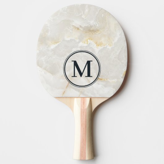 Calacatta Gold Marble Stone Monogram Tafeltennisbatje (Voorkant)