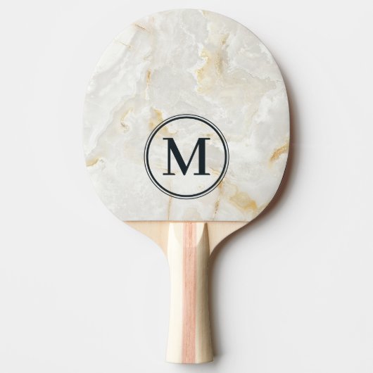 Calacatta Goud Marmer Steen Monogram Tafeltennisbatje (Voorkant)