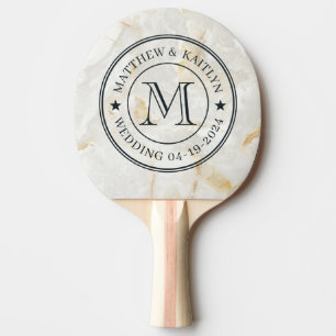 Calacatta Goud Marmer Steen Trouw Monogram Ster Tafeltennisbatje