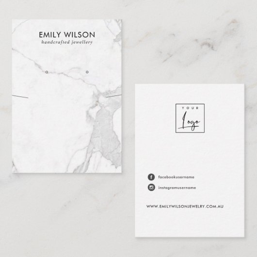 CALACATTA MARMER TEXTUUR KETTING OORBEL DISPLAY VISITEKAARTJE (Voorkant / Achterkant)