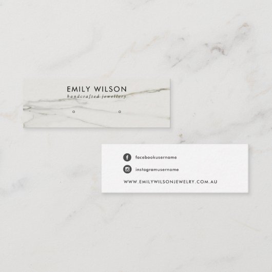 CALACATTA MARMER TEXTUUR STUD OORBEL DISPLAY MINI VISITEKAARTJE (Voorkant / Achterkant)