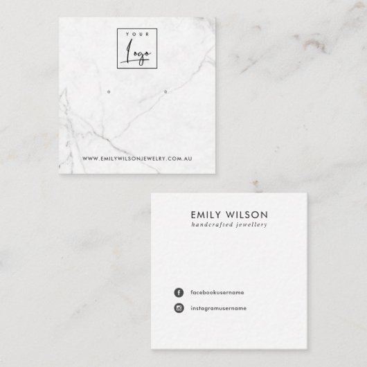 CALACATTA MARMER TEXTUUR STUD OORBEL DISPLAY VIERKANTE VISITEKAARTJE (Voorkant / Achterkant)