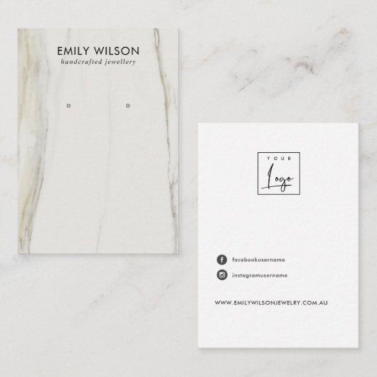 CALACATTA MARMER TEXTUUR STUD OORBEL DISPLAY VISITEKAARTJE (Voorkant / Achterkant)