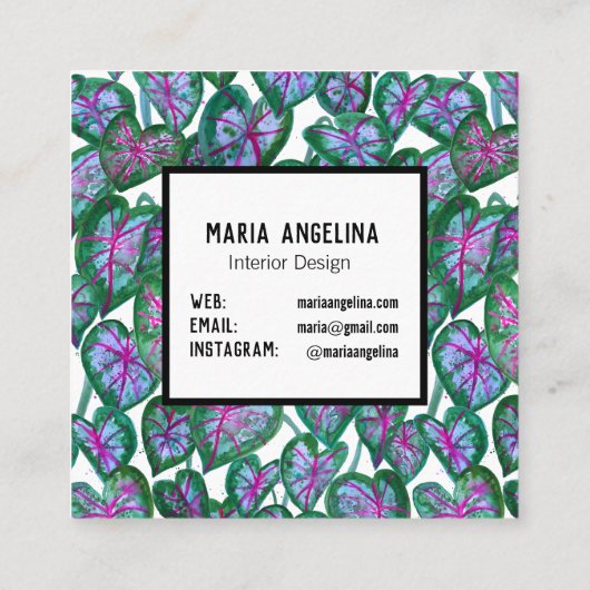 Caladium laat tropische Waterverf botanisch Vierkante Visitekaartje (Achterkant)