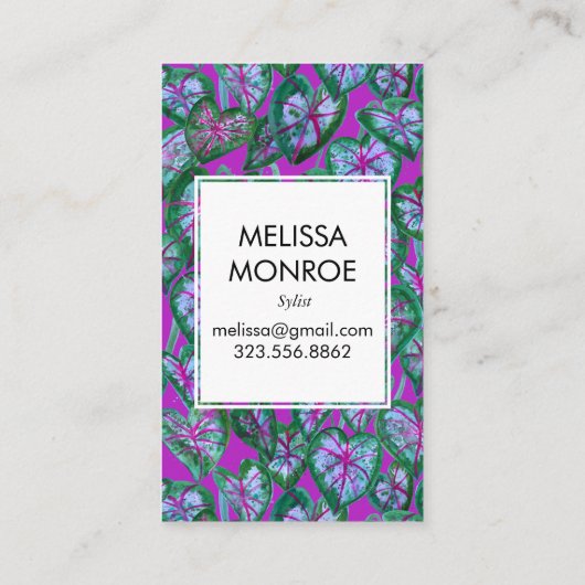 Caladium tropische bladeren geïllustreerde waterve visitekaartje (Achterkant)