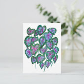 Caladiumroze en groene bladeren Waterverf kunst Briefkaart (Staand voorkant)