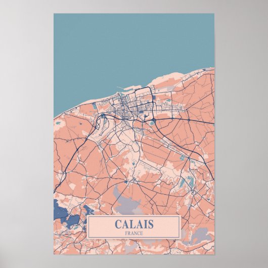 Calais France Breezy City Map Travel Poster (Voorkant)