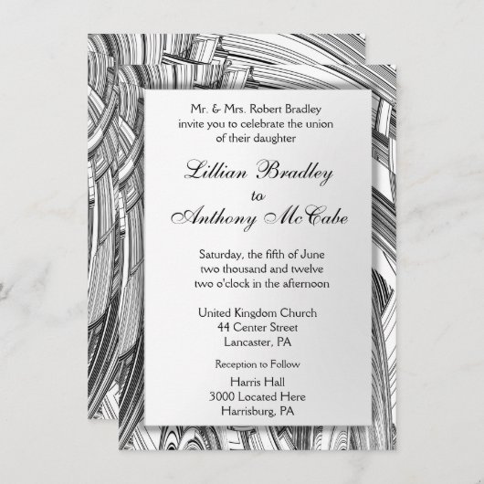Calamity Black and White Wedding Invitation Kaart (Voorkant / Achterkant)