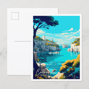 Calanques France Art vintage reisillustratie Briefkaart