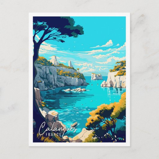 Calanques France Art vintage reisillustratie Briefkaart (Voorkant)
