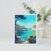Calanques France Art vintage reisillustratie Briefkaart (Staand voorkant)