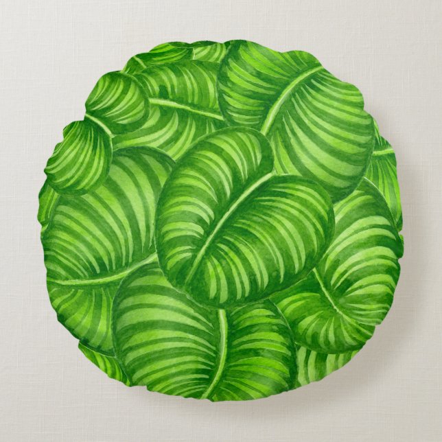Calathea-bladeren Rond Kussen (Voorkant)