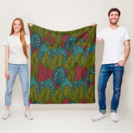 Calathea-Plant patroon - Donkerrood Fleece Deken