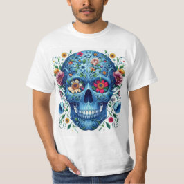 Calavera azul con flores t-shirt