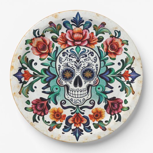 💀🎉Calavera Bloomware Doom Día de los Muertos Papieren Bordje (Voorkant)