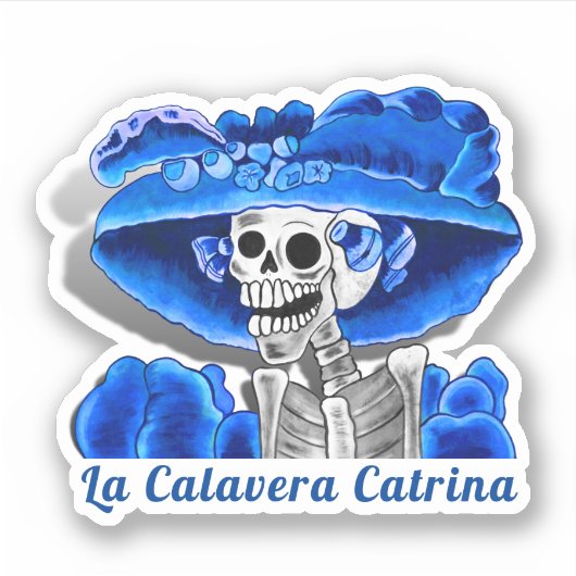 Calavera Blue Dia de Los Muertos Sticker (Voorkant)