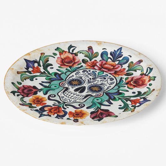 💀🎉Calavera Carousel Día de los Muertos Papieren Bordje (Gekanteld)