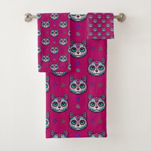 Calavera Cat Art Pattern Bad Handdoek (Insitu)