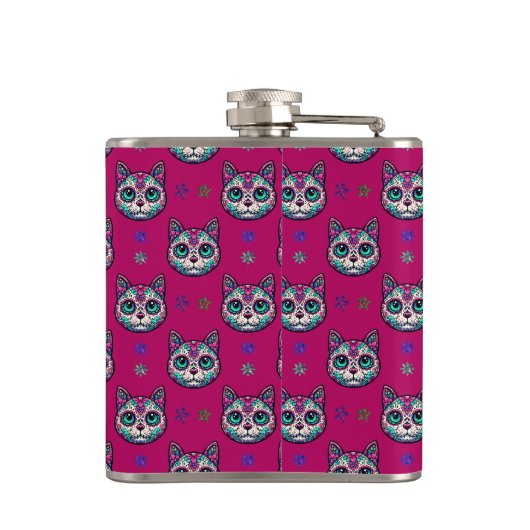 Calavera Cat Art Pattern Heupfles (Achterkant)