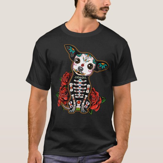 Calavera Chihuahua speelse kleurrijke Schattigee D T-shirt (Voorkant)