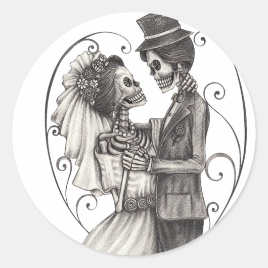 Calavera Day of the Dead Drawing Bridegroom Ronde Sticker (Voorkant)