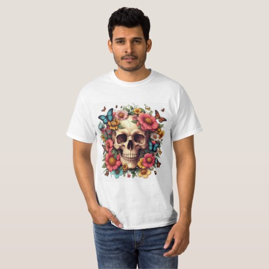 Calavera Floral: Belleza en la Oscuridad T-shirt (Voorkant volledig)