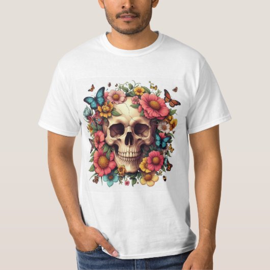 Calavera Floral: Belleza en la Oscuridad T-shirt (Voorkant)