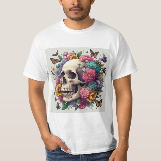 Calavera Floral: Belleza y Muerte T-shirt (Voorkant)