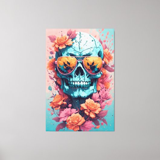Calavera Floral Colorida Canvas Afdruk (Voorkant)