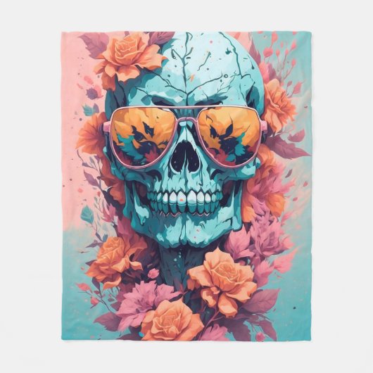 Calavera Floral Colorida Fleece Deken (Voorkant)