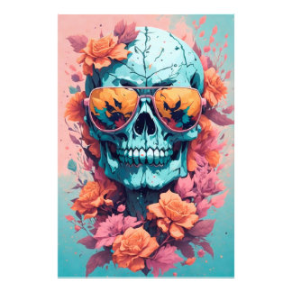 Calavera Floral Colorida Foto Afdruk