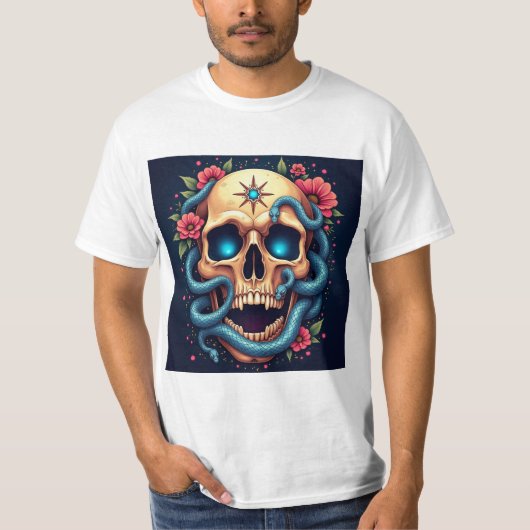 Calavera Floral con Serpientes T-shirt (Voorkant)
