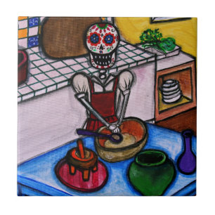 CALAVERA LA COCINERA LA JEFA PAINTING TEGELTJE