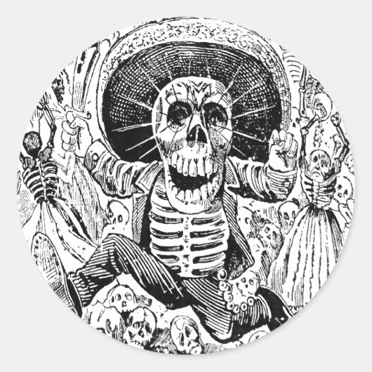 Calavera Oaxaqueña van José Guadalupe Posada 1903 Ronde Sticker (Voorkant)