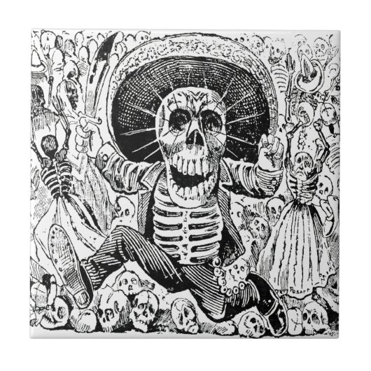 Calavera Oaxaqueña van José Guadalupe Posada 1903 Tegeltje (Voorkant)