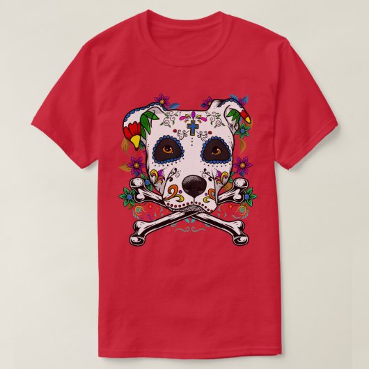 Calavera Pitbull Terrier Dog Dia de Muertos Hallow T-shirt (Design voorkant)