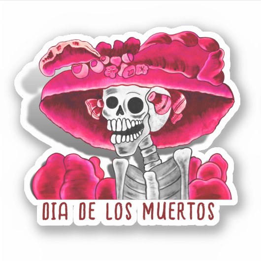 Calavera Red Dia de Los Muertos Sticker (Voorkant)
