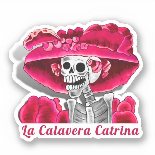 Calavera Red Dia de Los Muertos Sticker (Voorkant)