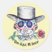 Calavera Roos Halloween Ronde Sticker (Voorkant)