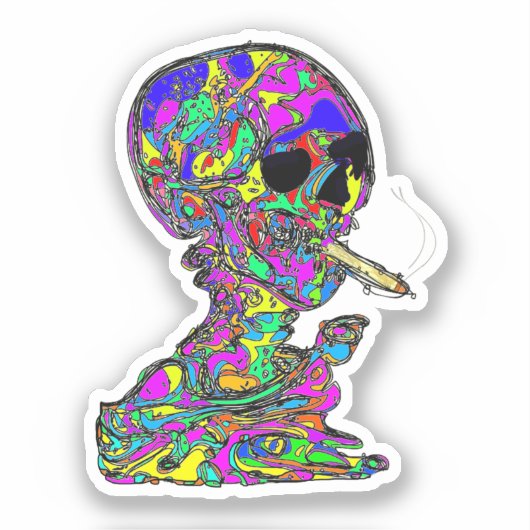 Calavera Schedel die Sigaret Rookt Sticker (Voorkant)