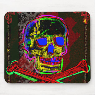 Calavera Schedel pGeek NFT Kunst Rood Zwart Blauw Muismat