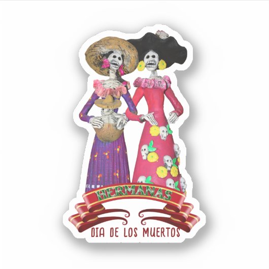 Calavera Sisters Dia de Los Muertos Sticker (Voorkant)